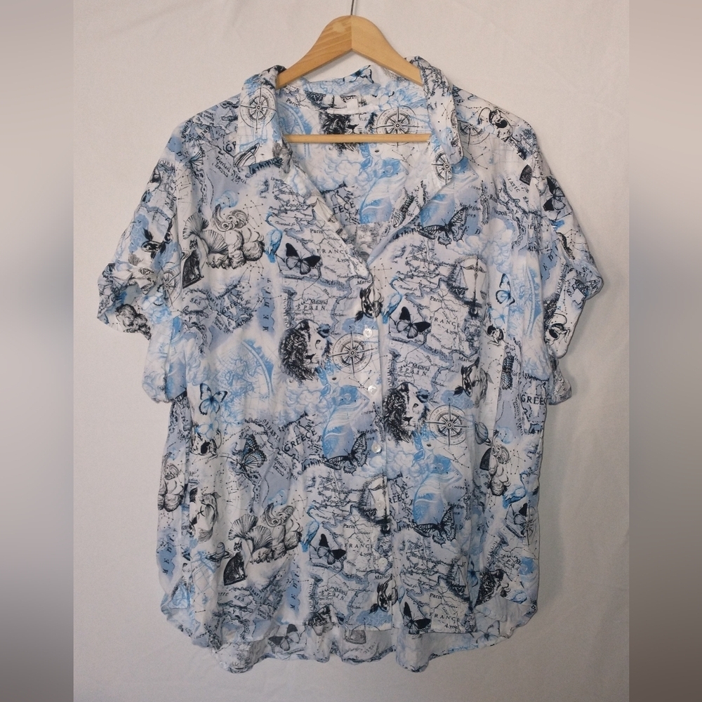 Anthropologie Jane + Delancey Nautical Astrology Animal Print Oversized Blouse